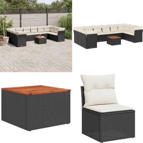 11-tlg. Garten-Sofagarnitur mit Kissen Schwarz Poly Rattan - Gartenmöbel Set - Outdoor Möbel - Rattan Sofa - Lounge Set - Esstisch - Home & Living (1/5)