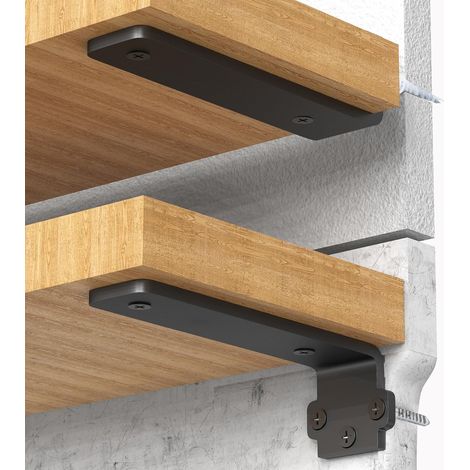 2 Pièces Équerre Support Étagère Murale 30 cm, Supports d'Angle Robustes avec Fixation Invisible, Capacité de Charge 75 kg, Fixation Murale pour Étagères Lourd, Couleur Noire (1/5)