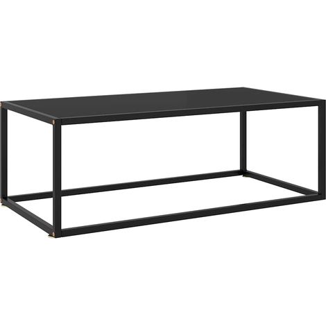 Table basse noire avec verre noir trempé et acier, 100 x 50 x 35 cm - PANGIVO (1/5)