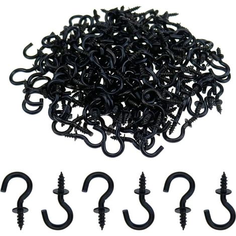 Lote de 200 mini ganchos de techo con rosca de 1,27 cm, ganchos atornillables para colgar plantas, tazas y decoraciones, color negro (1/5)