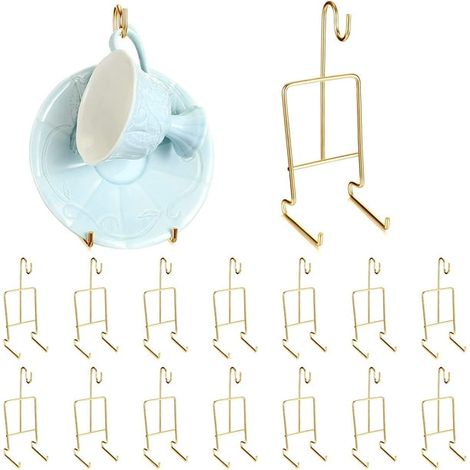 16 pièces Porte-tasses et soucoupes en métal, étagère de présentation pour tasses à thé et à café (doré) (1/5)