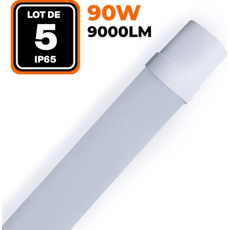Europalamp – Lot de 5 réglettes LED 90W 9000LM 150cm étanche IP65 – Durée de vie 35 000 heures – Température couleur 6500K – Installation facile