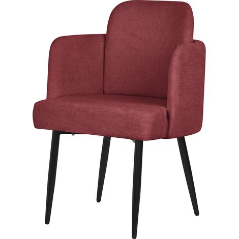 ML-Design Poltrona da Sala Pranzo Rosso con Rivestimento in Tessuto, con Gambe in Metallo, Sedia da Cucina con Braccioli e Schienale in Rattan, Poltroncina Imbottita, Sedia Ergonomica per Soggiorno
