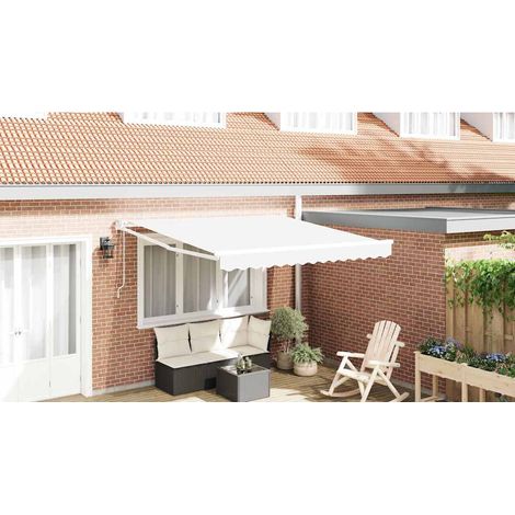 Einziehbare Markise Weiß 350 x 250 cm Polyester und Aluminium