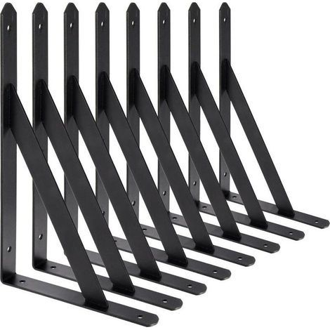 Équerre de fixation murale 200 x 120 mm – Lot de 8 supports triangulaires en acier noir – Capacité de charge 30 kg – Antirouille et résistants (1/5)