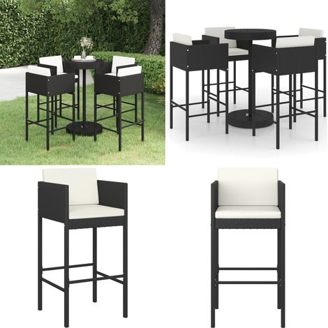 Ensemble de bar de jardin 5 pcs et coussins Résine tressée Noir - Salon De Jardin - Mobilier De Jardin - Set De Salon De Jardin - Ensemble De Bar Extérieur - Table De Bar - Home & Living (1/5)