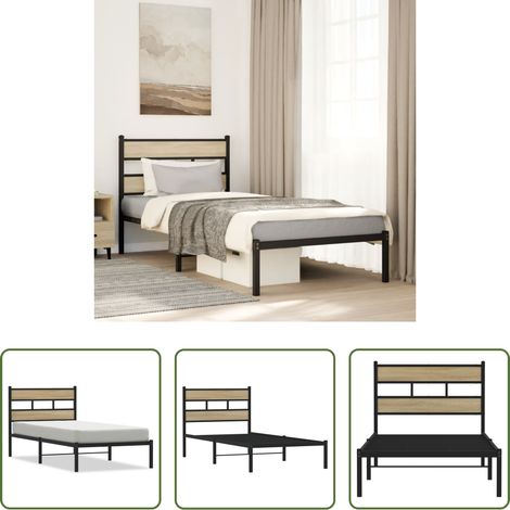 vidaXL Sommier à lattes - Cadre de lit en métal sans matelas chêne sonoma 100x200 cm (1/5)