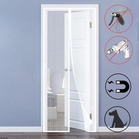 Moustiquaire de fenêtre MagnéTique Moustiquaire 110x210cm Rideau Anti Mouche Porte sur Mesure de Porte sans Percer pour Porte d Entrée Intérieur/Patio/Coulissante, Blanc-RAPANDA (1/5)
