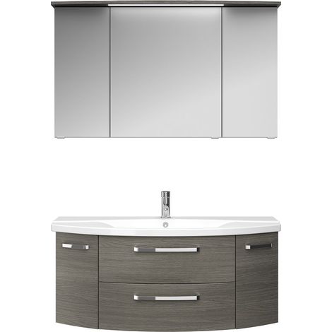 Badezimmer Waschtisch und Spiegelschrank FES-4010-66  Dekor Graphit Struktur quer Nb. mit Keramik Waschbecken - B/H/T: 121/175/48cm (1/5)