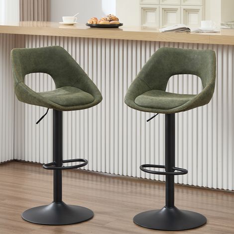 Wahson Tabourets de Bar en Cuir PU, Lot de 2 Chaise de Bar Moderne, Tabouret Comptoir Réglable en Hauteur, Vert