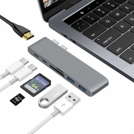 Hub USB C 7 en 1 avec Port de Charge de Type C, Slot HDMI 4K, 3 Ports USB 3.0, Adaptateur Lecteur de Carte SD-TF pour Mac,Chromebo (1/4)