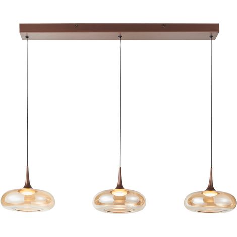 Italux Tenele Suspension de bar en cuivre avec abat-jour en verre ambré, lumière chaude 3000K, intensité variable sur 3 niveaux, 3 LED (1/2)