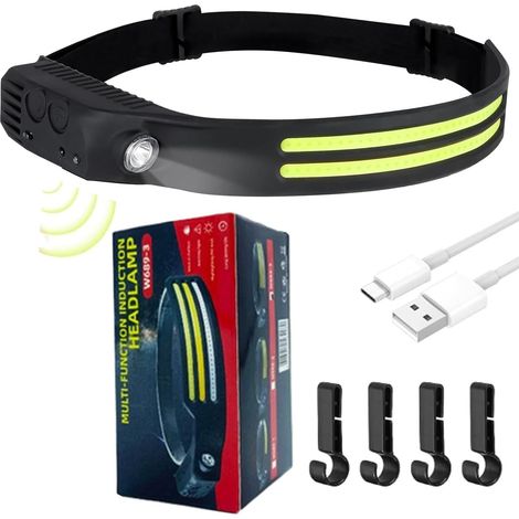 Lampada frontale ricaricabile, torcia con sensore di movimento a 230°, ideale per campeggio, pesca, jogging e ciclismo. (1/5)