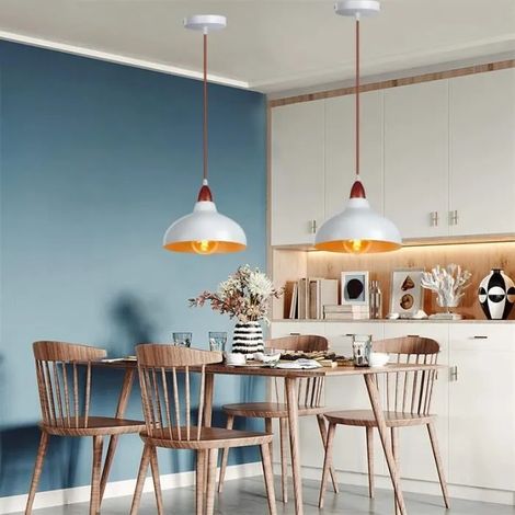 Yowei 2pcs Lustre Salon Blanc Lampe Suspension Industrielle Vintage en Métal avec Bois de noyer Style Edison pour Salon Chambre (1/4)