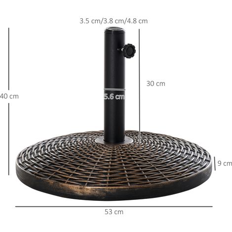 Support parasol 25 kg Porte-parapluie Look en rotin Support panier pour parasols Ø35/Ø38/Ø48 mm Bronze ancien Ø53 x 40 cm