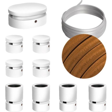 Sistema Filé Symmetric Kit - con cavo di 5 m per catenaria e 9 componenti in legno verniciato bianco per interni
