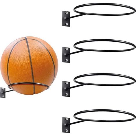 Lot de 4 supports muraux pour ballons en métal noir – Fixation avec vis – Pour stockage et présentation – Basket-ball, football, volley-ball (1/5)