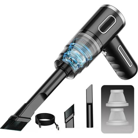 Aspirateur portable sans fil 29000PA pour voiture et maison, noir, 2 filtres (1/5)