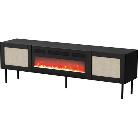 YUCCA 180 cm nero opaco / rattan calabrese porta TV + camino elettrico (1/3)