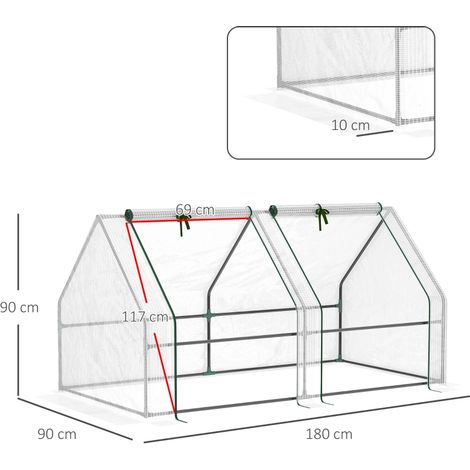 Mini serre portable blanche 183x91x91cm, PE imperméable anti-UV grandes portes zippées (1/4)