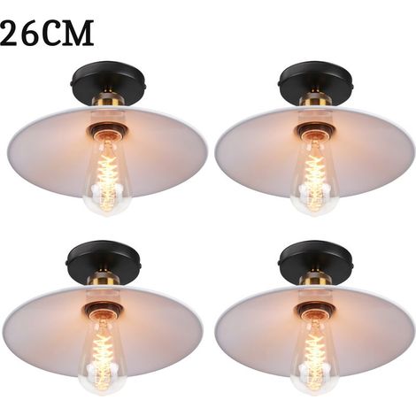 Plafonnier Industriel Rétro Vintage Abat-jour Métal E27 260mm Blanc 4PCS (1/5)