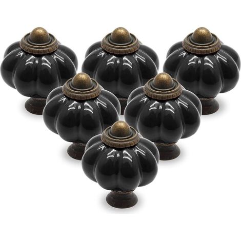 6 noeuds de citrouille noirs, noeuds d'armoire vintage, noeuds de coiffeuse, noeuds de tiroir, noeuds de porte, poignées de tiroir, poignées de coiffeuse (1/3)