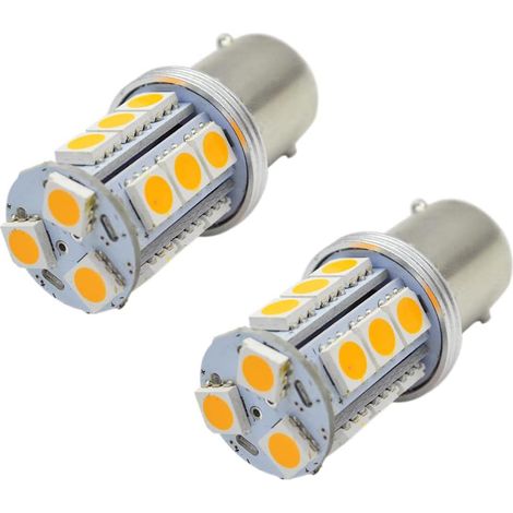 Lot de 2 ampoules LED 1156 jaune ambré super lumineux 5050 18SMD Chipsets 10-30 V 1141 1003 7506 BA15S pour feux clignotants latéraux, non polarité