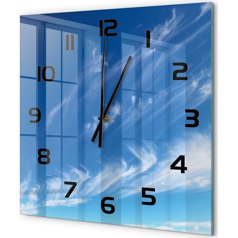 Grande Horloge Murale Carrée Style Contemporain Verre Silencieuse Salon Cuisine Ciel bleu 60x60 cm (1/5)