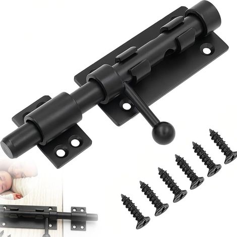 Loquet de portail coulissant de 10,2 cm en acier inoxydable 304 noir mat avec trou de cadenas, boulon à barillet robuste pour armoire, fenêtre, clôture, abri de jardin, cour, portes de grange (1/5)