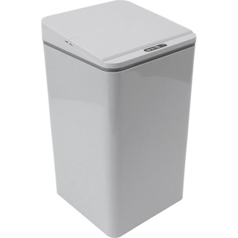 Poubelle de bureau à capteur, chargement USB, couvercle pliable, 9 L, intelligente, à induction, grise, pour chambre, salle de bain ou bureau. (1/5)