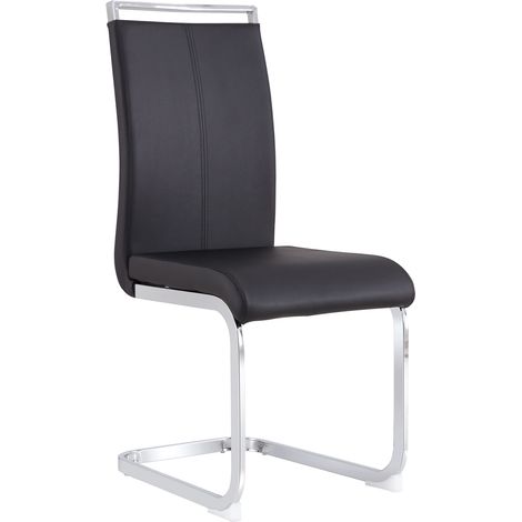 ELVMI Lote de 4 Sillas con Asiento Acolchado, Respaldo Alto, Asa, Cuero Sintético y Metal Cromado, Negro (1/5)