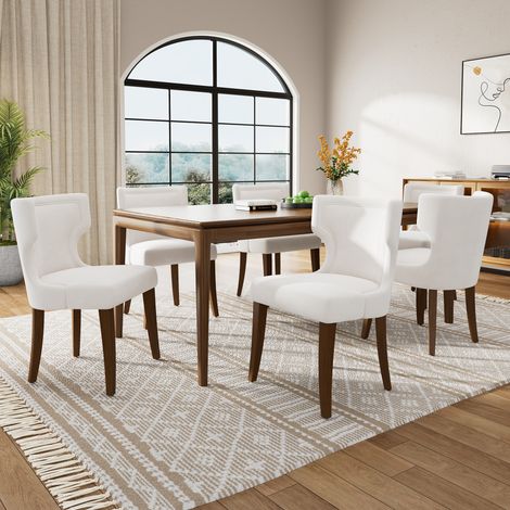 Chaise à Dîner Velours Haute Densité, Pieds de support réglables – Fauteuil de salon, blanc, 6 Pièces (1/6)