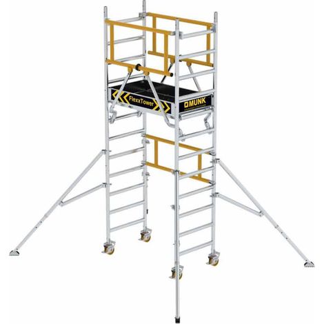 MUNK Rollgerüst FlexxTower SG ergo mit klappbaren Dreieckauslegern und Schwenkfuß Plattformgröße 1,20x0,60m Arbeitshöhe 4,10m