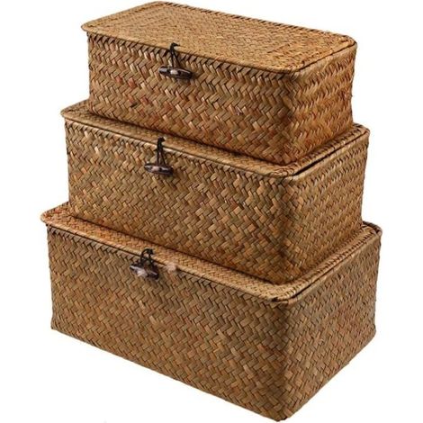 Panier en osier avec couvercle, organisateur de rangement portable, construction solide et utilisation polyvalente pour n'importe quelle pièce de votre maison (1/5)