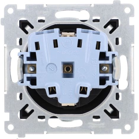 Conector Schuko Simon 54 con obturadores (m贸dulo) 16A 250V, conectores r谩pidos, negro mate DGSz1CZ.01/49