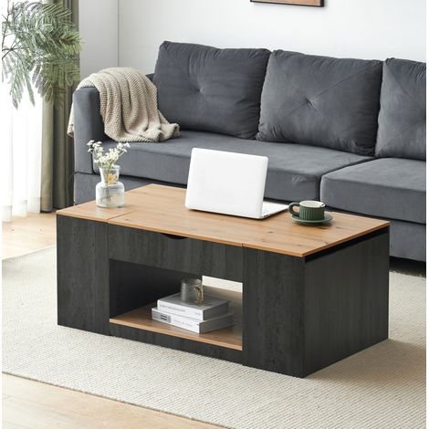 Mesa de centro MDF gris y efecto madera 109,5 cm, elevable con almacenaje (1/5)