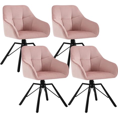WOLTU 4x Sedia per Sala da Pranzo Girevole a 360°, Poltroncina in Velluto , Rosa