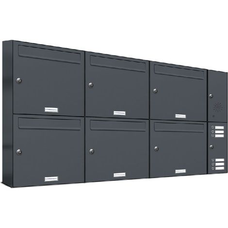 6er Briefkasten Anlage Aufputz - Wandmontage RAL 7016 Anthrazit Klingel (1/5)