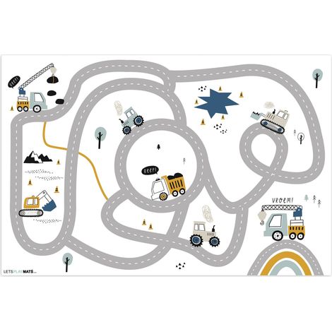 PLAY MAT Construction site - Excavator - Car - Rainbow - Design 105x70 cm