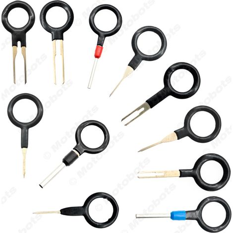 Automotive tool kit with rubber sleeves, 11-piece set for removing automotive wiring harness terminals, connectors, and pins. (1/4)