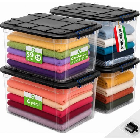 Set 4 Pezzi Contenitori con Coperchio Storage Box Solid Cargo 59L 58x38.5x36 cm (1/5)