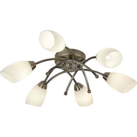 Searchlight Opera - Plafonnier affleurant à 6 bras à 6 branches en laiton antique et verre opale, G9 (1/3)
