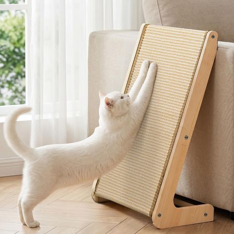 Dual-Use L-Shaped Sisal Cat Scratching Post, 62cm Sofa & Corner Protector, Real Wood Scratching Ramp with Sturdy Mat, Furniture for Large Indoor Cats (1/5)