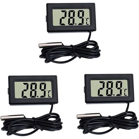 Thermomètre  mètres noir Mini Thermomètre Moniteur de température de thermomètre LCD numérique avec sonde externe pour voiture/réfrigérateur/aquarium/réservoir de poissons/chambre (3 pièces noir)