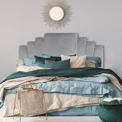 Cotecosy – Tête de lit velours argent 160 cm – Matelassée – Dimensions L160 x H120 cm – Décoration contemporaine (1/5)
