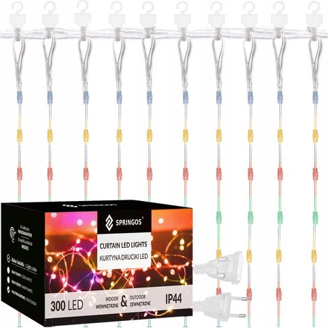 LICHTVORHANG 300 LED 3x3m mit Strom STANGEN LICHTER GIRLANDE FERNBEDIENUNG DRAHT/p (1/5)