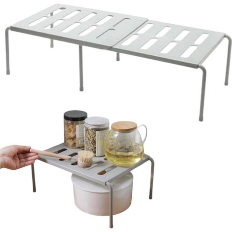 Ausziehbares Küchenregal – Verstellbarer Drahtrahmen – Ablage für Arbeitsplatte/Schrank – 36,5–64 x 25 x 15 cm – Zur übersichtlichen Aufbewahrung von Geschirr und Küchenutensilien (1/5)