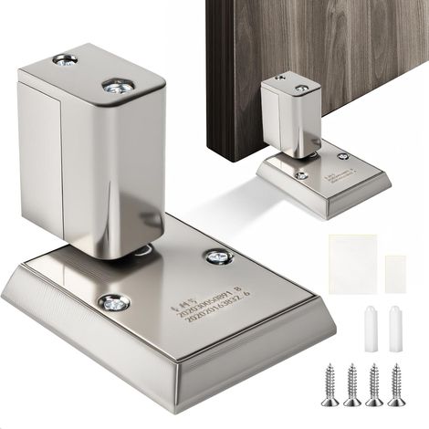 JSSEVN - Door Stopper, Door Wedge Block, Screw/Adhesive Height Adjustable Door Stopper, Universal Mechanical Floor Door Stop, Zinc Alloy (Silver) (1/5)