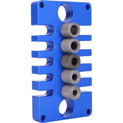 08650 Stempelpositionierer Dübelbohrlehre 3-in-1 Holzbearbeitungsbohrwerkzeuge Blaue Aluminiumlegierungen (1/5)