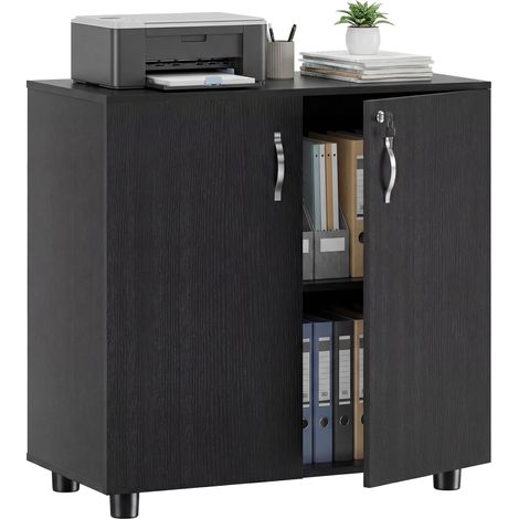 Mobile Ufficio Portadocumenti Multiuso con Serratura, 2 Ante e Mensola Interna, 80x40x80 cm, Nero
